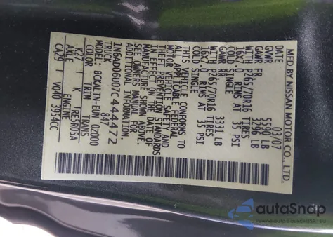 2007 Nissan Frontier Se z USA, uszkodzony, nr VIN 1N6AD06U07C444472